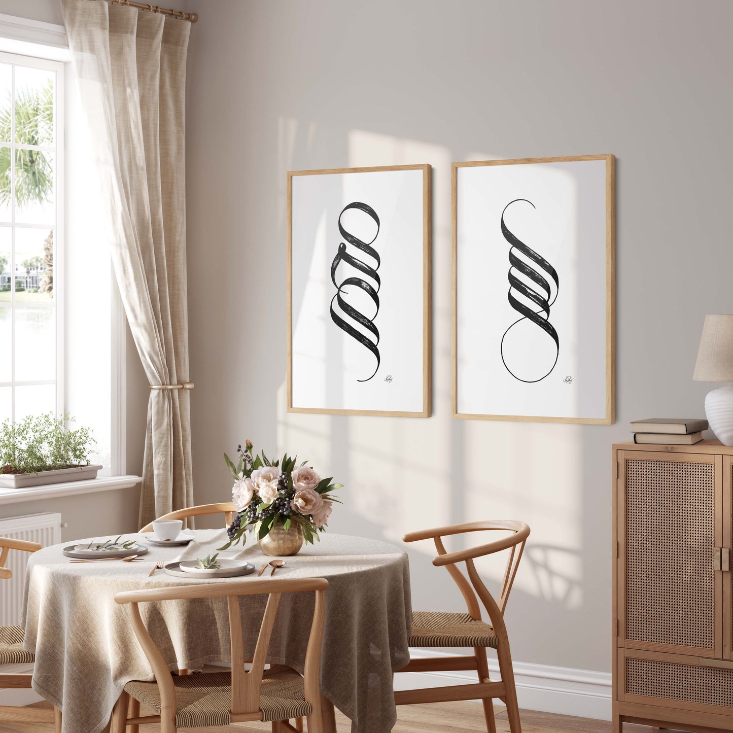 Håndlavet Allah & Muhammad Kalligrafi | Sort på hvidt | 2 store