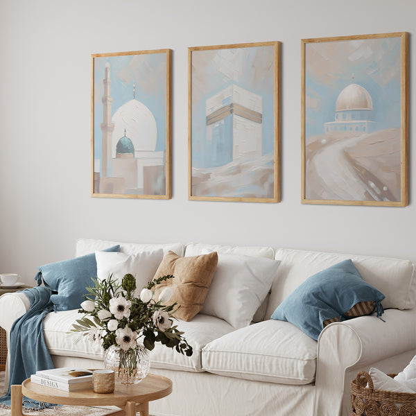 Modern Beige & Blue Abstract Mosques | 3 Large