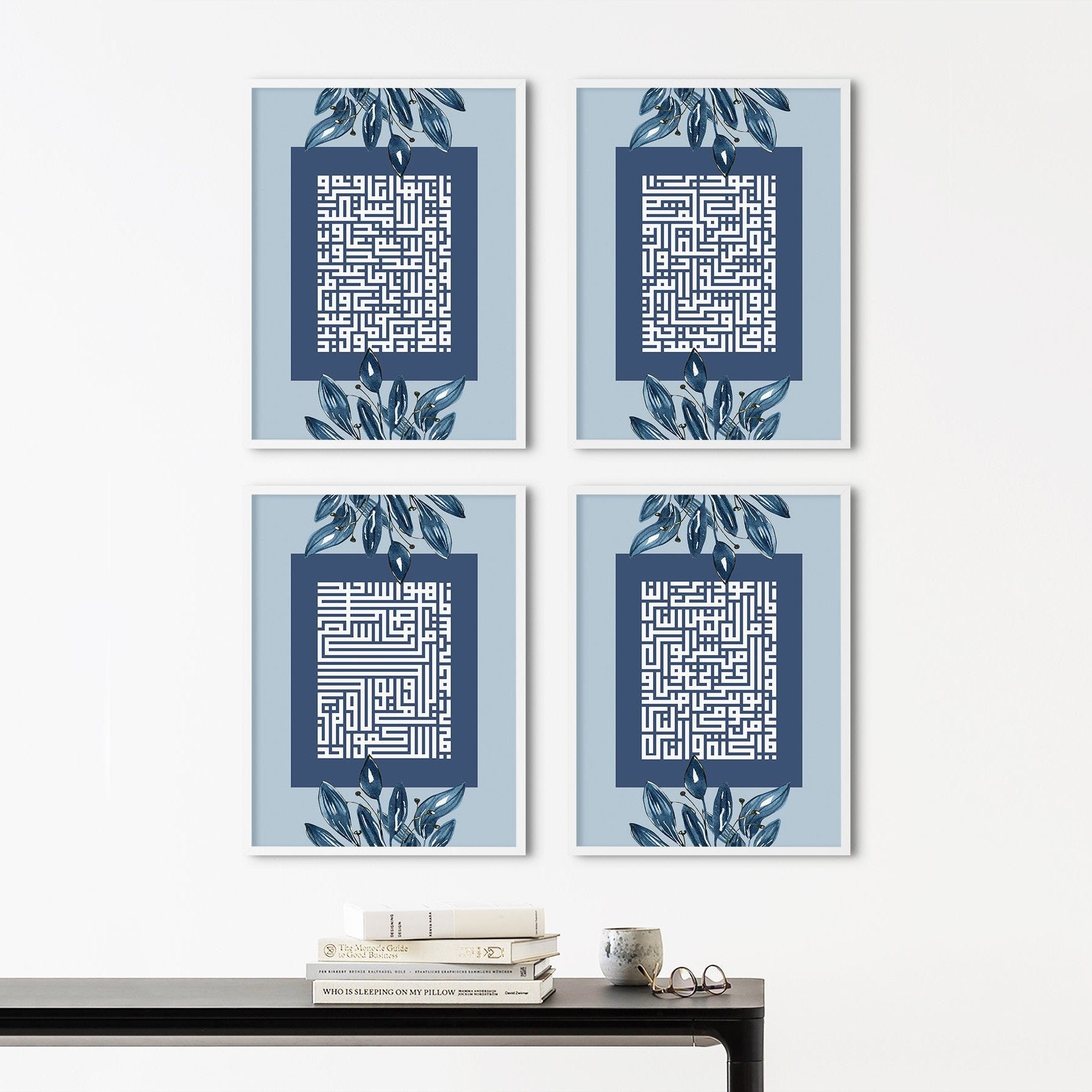 4 Quls Kufic, Blue, Medium - Doenvang