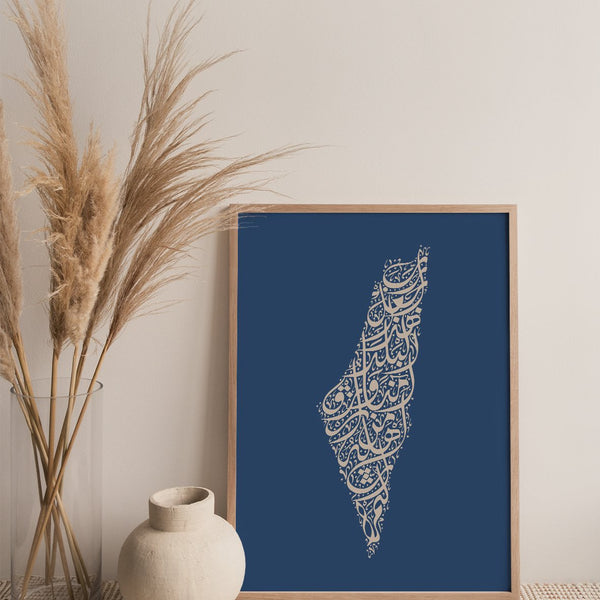 Calligraphy Palestine, Blue / Beige